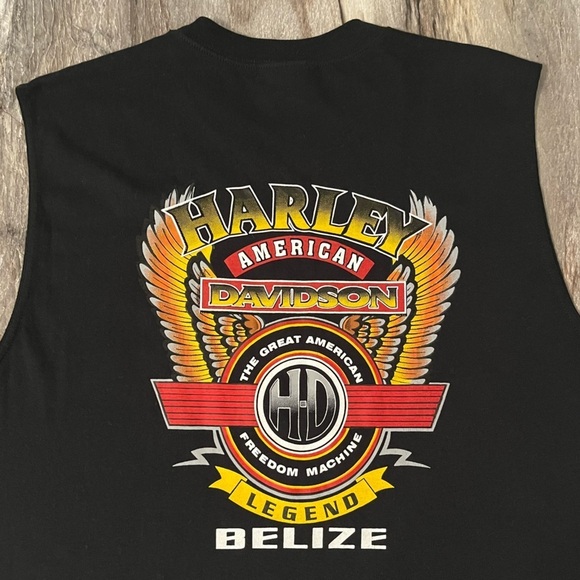 YAZBEK Harley Davidson Sleeveless T-Shirt Tank Size Large Black Belize - Picture 7 of 15